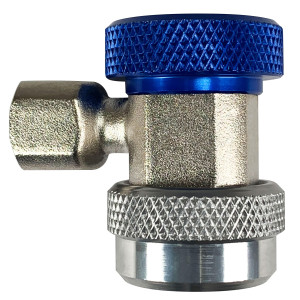 Appli Parts APQC-134L Acople Rapido Refrigeracion y Aire Acondicionado Automotriz para carga y servicio R-134 Baja azul, adaptador de bronce, conexion de 1/4 de pulg
