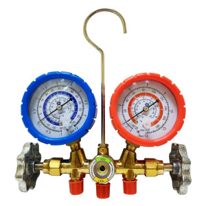 Appli Parts APMG-A4B36S Manometro R600, Escala Dual Presion psi/bar, Escala Dual Temperatura Fahrenheit/Centigrado, Cuerpo de Laton con Visor, Incluye Mangueras 90 cm 1/4 SAE