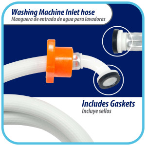 Appli Parts APIH-5934E2 Manguera 1.5m Entrada de Agua Lavadora conector 3/4 pulg Nylon Hembra Recto y Conector Hembra Codo de 90 grados con sellos, Blanca de PVC extra Resistente