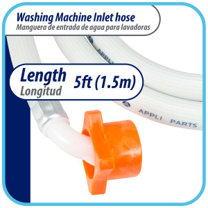 Appli Parts APIH-5934E2 Manguera 1.5m Entrada de Agua Lavadora conector 3/4 pulg Nylon Hembra Recto y Conector Hembra Codo de 90 grados con sellos, Blanca de PVC extra Resistente