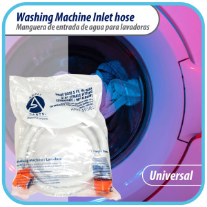 Appli Parts APIH-5934E2 Manguera 1.5m Entrada de Agua Lavadora conector 3/4 pulg Nylon Hembra Recto y Conector Hembra Codo de 90 grados con sellos, Blanca de PVC extra Resistente