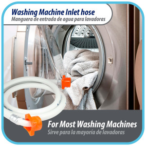 Appli Parts APIH-5934E2 Manguera 1.5m Entrada de Agua Lavadora conector 3/4 pulg Nylon Hembra Recto y Conector Hembra Codo de 90 grados con sellos, Blanca de PVC extra Resistente