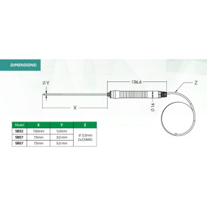 Full Gauge SB-57 Temperature Penetration Probe, 75 mm Stainless Steel probe, for internal product temperature. Temperature Range -58 to 241 F (-50 to 120 C)