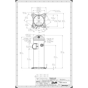Danfoss DCJ121T4LC6 10 tons 121.000 btu/h R410A Compresor Scroll para Aire Acondicionado 380-415/3/50, 460/3/60 (V/Ph/Hz) Descarga 7/8 pulg, Succion 1-1/8 pulg, ODF, Aceite PVE 121L5017, 121L5016 Remplaza 120U2342, ZP120KCE-TFD