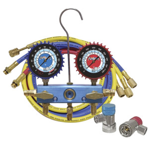 Uniweld Manifold Automotive 2 Valves 60in Soft Magic R134a/R-1234yf with Couplers 90478/90479 2-1/2 Gauge LPF