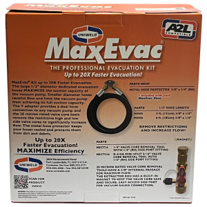 Maxevac Uniweld Pro Kit MEPK14
72 IN. (182cm) 1/2 MaxEvac Hose 3/8 recto. x 1/4 recto. Negra
Valve Core Tool Assy. (Side Port)
MaxEvac Hose Bracket
Conecor tipo Y 3/8 FF x 3/8 MF
MaxEvac Bolso