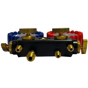 Uniweld Q4N85SMEZ Manometro Alumino 4 Valvulas R410a,R134a,R22, Mangueras 5 ft Soft Magic, EZ-Turn Anti-BlowBack 