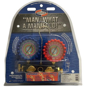 Uniweld Q4N85SMEZ Manometro Alumino 4 Valvulas R410a,R134a,R22, Mangueras 5 ft Soft Magic, EZ-Turn Anti-BlowBack
