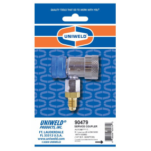 Uniweld 90479 Acople Rapido Manual R-134 Azul/Baja con Adaptador 1/4 pulg para Aire Acondicionado Automotriz