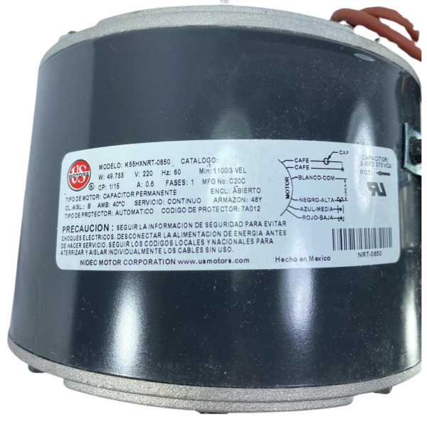 US Motors 6851-0850 1/15 HP Fan Coil motor 1,100 rpm, 6 poles, 2 shaft, 3 speed, 5.6 diameter, CCW, 220 V, 60 Hz, 1 ph, Run Capacitor 5 mfd 370 VAC US Motors 6851-0850 1/15 HP Fan Coil motor 1,100 rpm, 6 poles, 2 shaft, 3 speed, 5.6 diameter, CCW, 220 V, 60 Hz, 1 ph, Run Capacitor 5 mfd 370 VAC