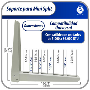 Appli Parts APAB-2100 Soporte de Montaje en Pared para Mini Split, Soporte Robusto para Condensador hasta 100 Kg, Universal para Unidad Exterior desde 5,000 hasta 36,000 BTU con Kit de instalacion