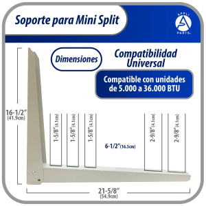 Appli Parts APAB-2160 Soporte de Montaje en Pared para Mini Split - Soporte Universal hasta 150 kg, Compatible con 5000 a 36000 BTU, Incluye Gomas Antivibracion y Kit Completo de Instalacion
