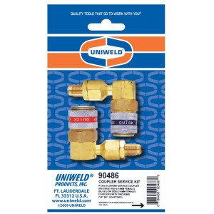 Uniweld 90486 Acople Rapido Automatico Kit R134 con Adaptador 1/4 pulg. Roja Alta, Azul Baja