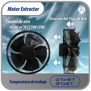 Appli Parts AXF-500-4 Extractor Axial 500 mm (19-3/4 pulg) 220-440 V, 3 ph, 60 Hz, 500 W, 1550 rpm, Rango Temperatura -30 C a 60 C, incluye aspa y base tipo jaula