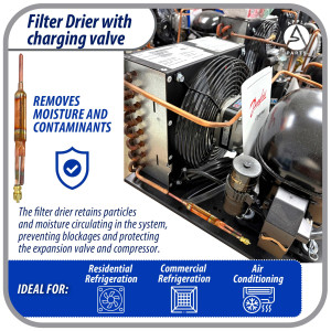 Appli Parts APFD-115S 10 Units of Copper Liquid line liquid line filter dryer with Charging Service Valve 1/4 x1 /4 in 15g 0.53oz for universal refrigeration and air conditioner applications