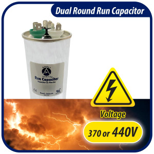 Appli Parts Condensador Capacitor de Marcha 40+5 Mfd uF (microfaradios) 370VAC o 450VAC CBB65 Universal Aire acondicionado y otras aplicaciones Redondo UL E476928 12cm Alto 5cm Ancho CON-40/5-450 