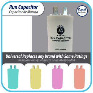 Appli Parts Run Capacitor for electric motors 45 Mfd uF (microfarads) 250VAC Plastic Case with terminals CBB60 Round Universal fit water pumps and others 4-1/4 in High 1-3/4 in Wide CON-45-250-P 