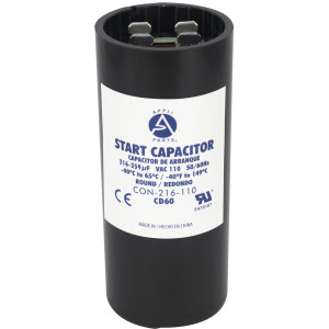 Appli Parts CON-216-110 Motor Start Capacitor 216-259 MFD uF, 110-125 VAC. Universal for Electric Motor Applications, 1.44 in Wide, 3.38 in Height