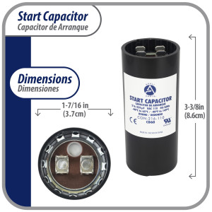 Appli Parts CON-216-110 Capacitor de Arranque 216-259 MFD (microfaradios) uF, 110-125 VAC. Universal para Motores Electricos, condensador de arranque de 3.7 cm de Diametro, 8.6 cm de Alto