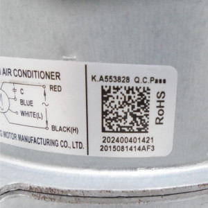 Fan Motor Ecox YKT-90-6-9 RoHS(YDK90-6B-4) 220-240V/60Hz 90W 6p 0.65Aa Acl LRA 0.76A 202400401421 11002012000578  Fits: EIHCU060CXXC
