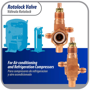 Appli Parts APRV-VA01 Valvula Rotolock V01 1 pulg x 3/8 pulg Soldable con puertos de acceso de 1/4 pulg Universal para sistemas de refrigeracion y aire acondicionado