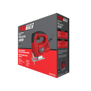 Promaker Jig Saw PRO-SC400 Voltage - Frequency: 120V - 60Hz Amperage: 3.5AMP Power: 400W Speed: 800-3000spm Bevel Cut: 0-45 Cutting capacity: 55mm (wood) 6mm (steel) Cord: 6.5ft