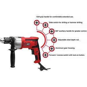 Taladro Percutor 1/2in Promaker PRO-TP800 Voltaje - Frecuencia 120V - 60Hz Potencia 800W Velocidad 0-2800rpm Tamaño de mandril 1/2in (13mm) Peso 2.30Kg Cable 2m