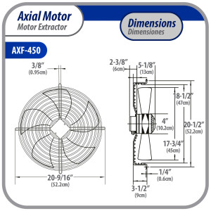 Appli Parts AXF-450 Extractor Axial 450 mm (17-3/4 pulg) 220 V, 1 ph, 60 Hz, 330 W, 1600 rpm, Rango Temperatura -30 C a 60 C, incluye aspa y base tipo jaula