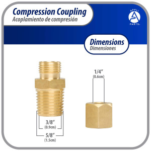 Appli Parts APWF-100BC Acople de Reduccion de compresion de laton de 1/4 pulg para filtro de agua en linea con conexion NPT macho de 3/8 pulg para tuberia de cobre o PVC