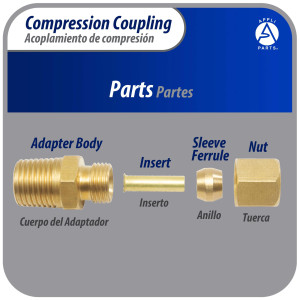Appli Parts APWF-100BC Acople de Reduccion de compresion de laton de 1/4 pulg para filtro de agua en linea con conexion NPT macho de 3/8 pulg para tuberia de cobre o PVC