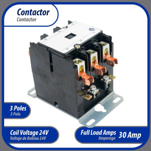 Contactor 3 Polos 30A 24V repuesto para compresores de CA y otras aplicaciones electricas Certificacion UL 476929 de Trabajo Pesado, Appli Parts modelo APAC-33024