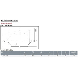 Danfoss 023Z5010 Filtro Secador 5/8pulg linea de Liquido para sistemas de aire acondicionado y refrigeracion DCL 165 Roscable 10.4-15.6tons Unidireccional 18.4cm Largo 8cm Ancho