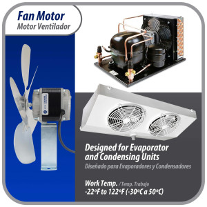 Appli Parts APFM-251E Motor Ventilador 25W Condensador y Evaporador 115V 60Hz 1.2A, Incluye Aspa de Aluminio de 30cm y Base de Montaje, Repuesto Universal para Equipos de Refrigeracion Comercial