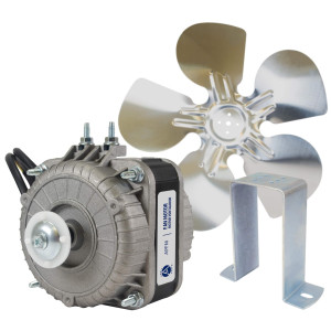 Appli Parts APFM-251E Motor Ventilador 25W Condensador y Evaporador 115V 60Hz 1.2A, Incluye Aspa de Aluminio de 30cm y Base de Montaje, Repuesto Universal para Equipos de Refrigeracion Comercial
