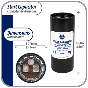 Appli Parts CON-130-330 Motor Start Capacitor 130-156 MFD uF, 330 VAC. Universal for Electric Motor Applications, 1.44 in Wide, 3.38 in Height