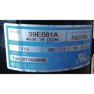 RECHI Compresor rotativo velocidad fija 3.255Btu/hr 955W 115V/60Hz/1Ph R134A LRA16 201402000400, 11103010001242  