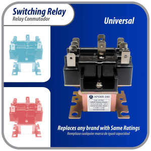 Appli Parts APSWR-340 Rele de conmutacion 90-340, de uso general, DPDT, Doble Polo, Doble Tiro, bobina de 24 V, CA, para aplicaciones HVAC y otras instalaciones electricas generales Remplaza APSR-340
