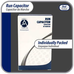 Appli Parts Run Capacitor for ac 10 Mfd uF (microfarads) 370 VAC or 450 VAC CBB65 Oval Universal fit for hvac and other applications 3-1/8in H 1-3/8in W 2-1/8in L  CON-10-450-O