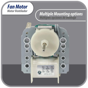 Appli Parts APFM-317 11.5 W Fan Motor, 110 V, 50/60 Hz, 0.21 A, 3000 rpm, CCW rotation for Refrigerator Evaporator replacement for original part numbers WR60X30349, WR60X190, WR60X182 and others