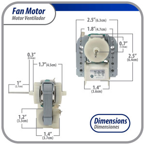 Appli Parts APFM-317 11.5 W Motor Ventilador, 110 V, 50/60 Hz, 0.21 A, 3000 rpm, rotacion CCW, para Evaporadores de Refrigeradores remplaza numeros de parte original WR60X30349, WR60X190, WR60X182