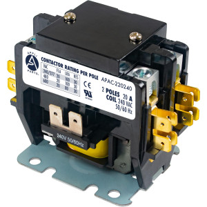 Contactor 2 Polos 20A 240V repuesto para compresores de CA y otras aplicaciones electricas Certificacion UL E476929 de Trabajo Pesado, Appli Parts modelo APAC-220240
