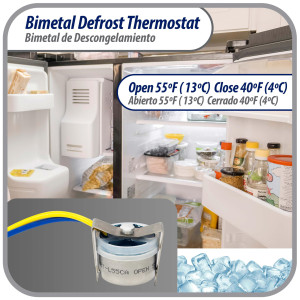 Appli Parts APBT-L55CA Bimetal Thermostat 2 Wire, Open 55 F and Close 40 F, With Clip, blue and yellow colored wires, Reference BIM-318 / Thermodisc