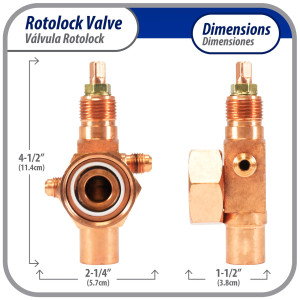 Appli Parts APRV-VA09 Valvula Rotolock V09 1-1/4 pulg x 5/8 pulg Soldable con puertos de acceso de 1/4 pulg Universal para sistemas de refrigeracion y aire acondicionado