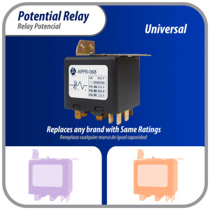Appli Parts APPR-068 Relay Potencial 068, Voltaje de Bobina 502 V, Recogida Minima 325 V, Recogida Maxima 345 V, Caida Maxima 135 V, 50/60Hz Remplazo universal para unidades de refrigeracion y aire acondicionado