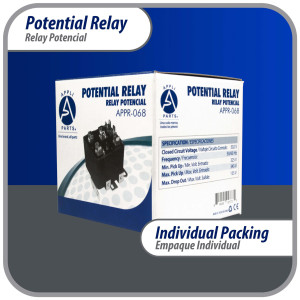 Appli Parts APPR-068 Relay Potencial 068, Voltaje de Bobina 502 V, Recogida Minima 325 V, Recogida Maxima 345 V, Caida Maxima 135 V, 50/60Hz Remplazo universal para unidades de refrigeracion y aire acondicionado