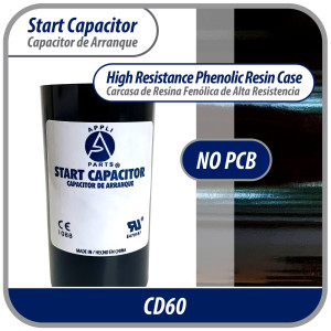 Appli Parts motor start capacitor 161-193 Mfd (microfarads) uF 330 VAC universal fit for electric motor applications 1-7/16 in Wide 3-3/8 in Height CON-161-330


