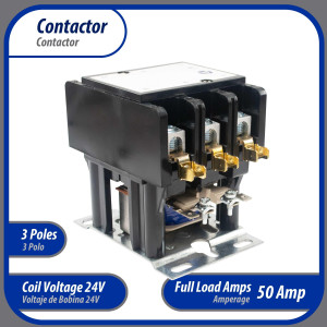 Contactor 3 Polos 50A 24V repuesto para compresores de CA y otras aplicaciones electricas Certificacion UL 476929 de Trabajo Pesado, Appli Parts modelo APAC-35024