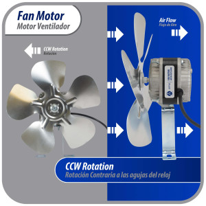 Appli Parts APFM-181E Motor Ventilador 18W para condensador de refrigeracion 115V 60Hz 1.10A 1450rpm Incluye base y Aspa de aluminio de 250mm CCWSE Universal