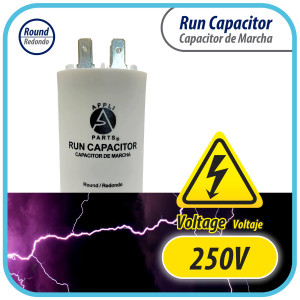 Appli Parts Condensador Capacitor de Marcha 75 Mfd uF (microfaradios) 250VAC CBB60 Cuerpo plastico para bombas de agua y otras aplicaciones Redondo UL E476928 CON-75-250-P