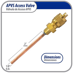 Appli Parts Valvula de acceso de 1/4 SAE x 1/8 pulg OD x con vastago de cobre de 5cm de largo con nucleo y tapa de laton con removedor de nucleo y empacadura APVS-14182